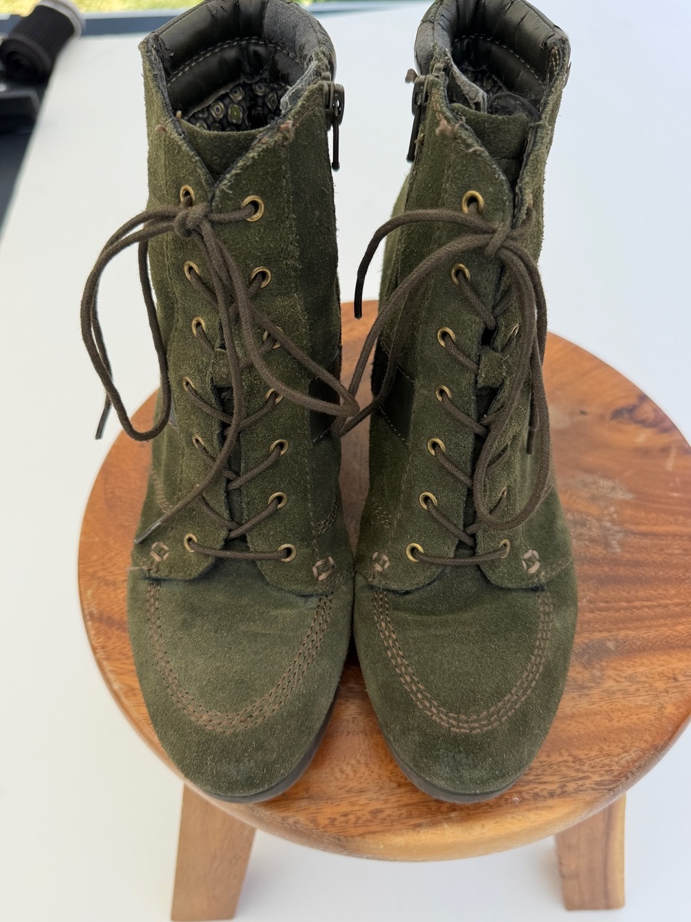Naturalizer Olive Green Suede Lace-Up Ankle Booties